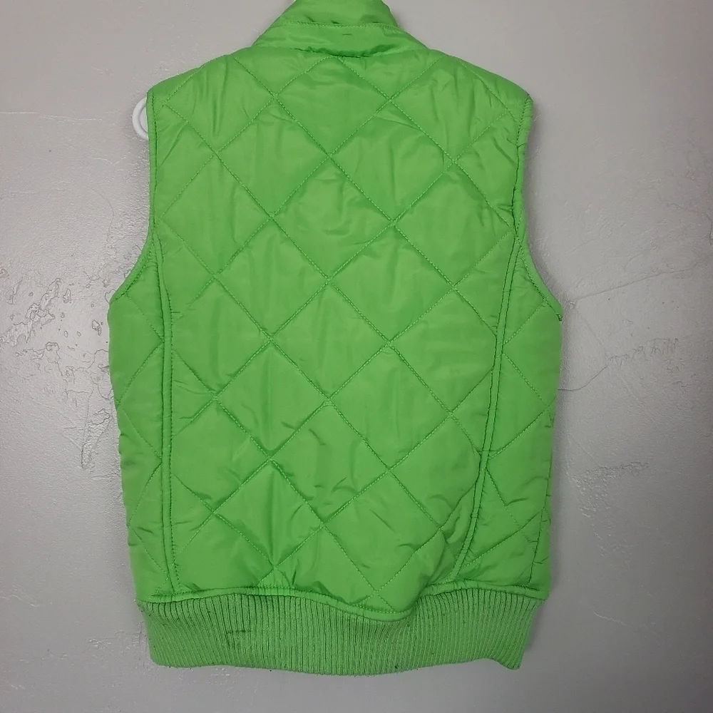 Justice Girls Medium 8 Lime Neon Green Puffer Vest Quilted Toggle Spring